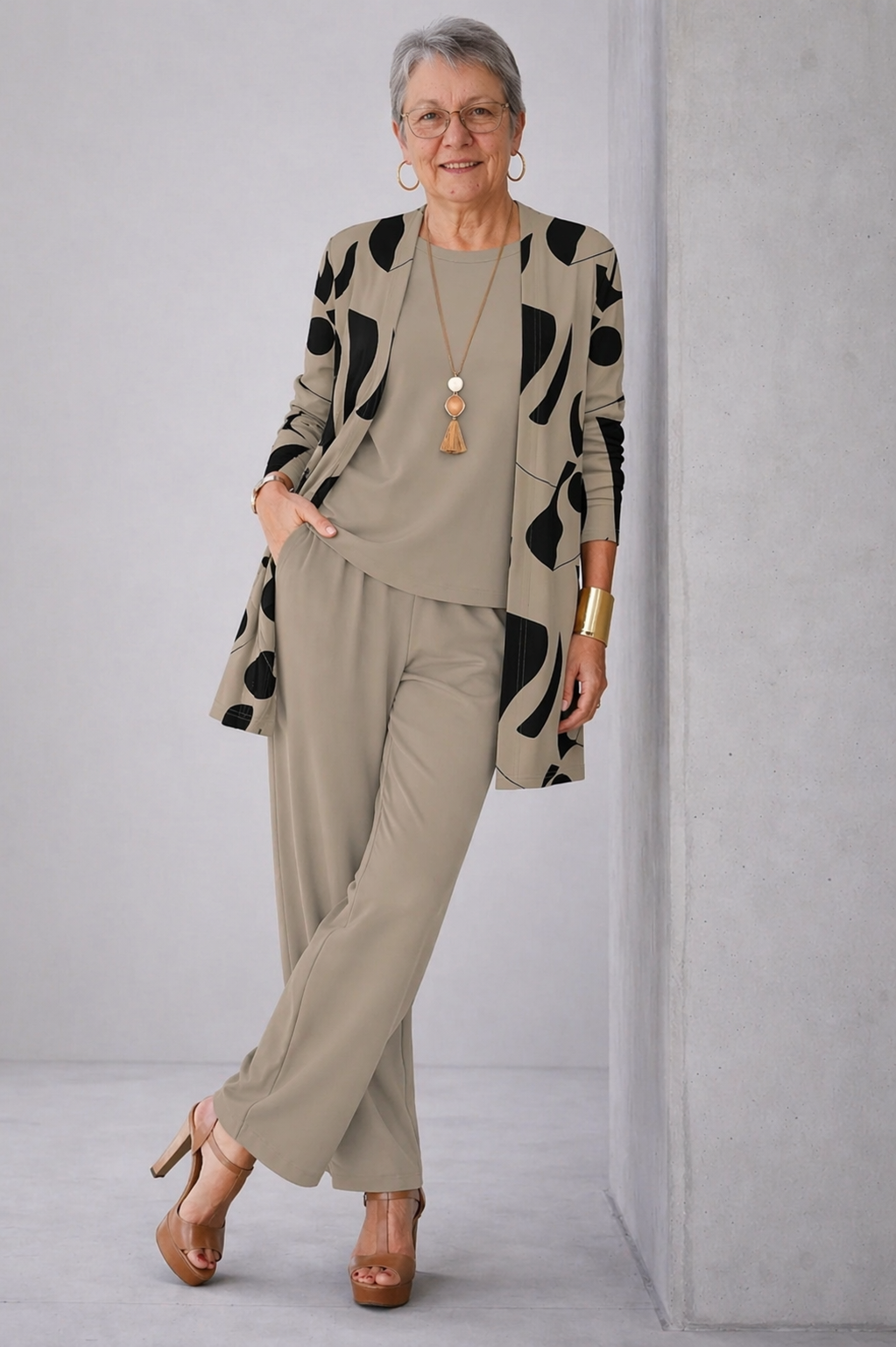 Paula | Women's Patterned Three-Piece Cardigan Set