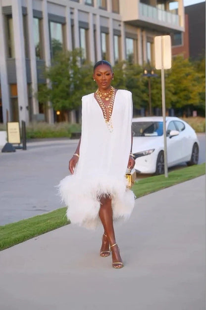 Portia | Women's Sleeveless Elegant Midi Feather Dress