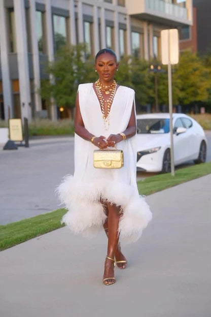 Portia | Women's Sleeveless Elegant Midi Feather Dress