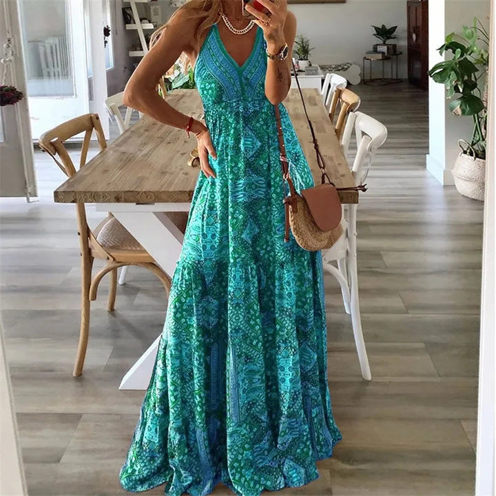 Willow | Women's Boho V-Neck Flowy Maxi Dress