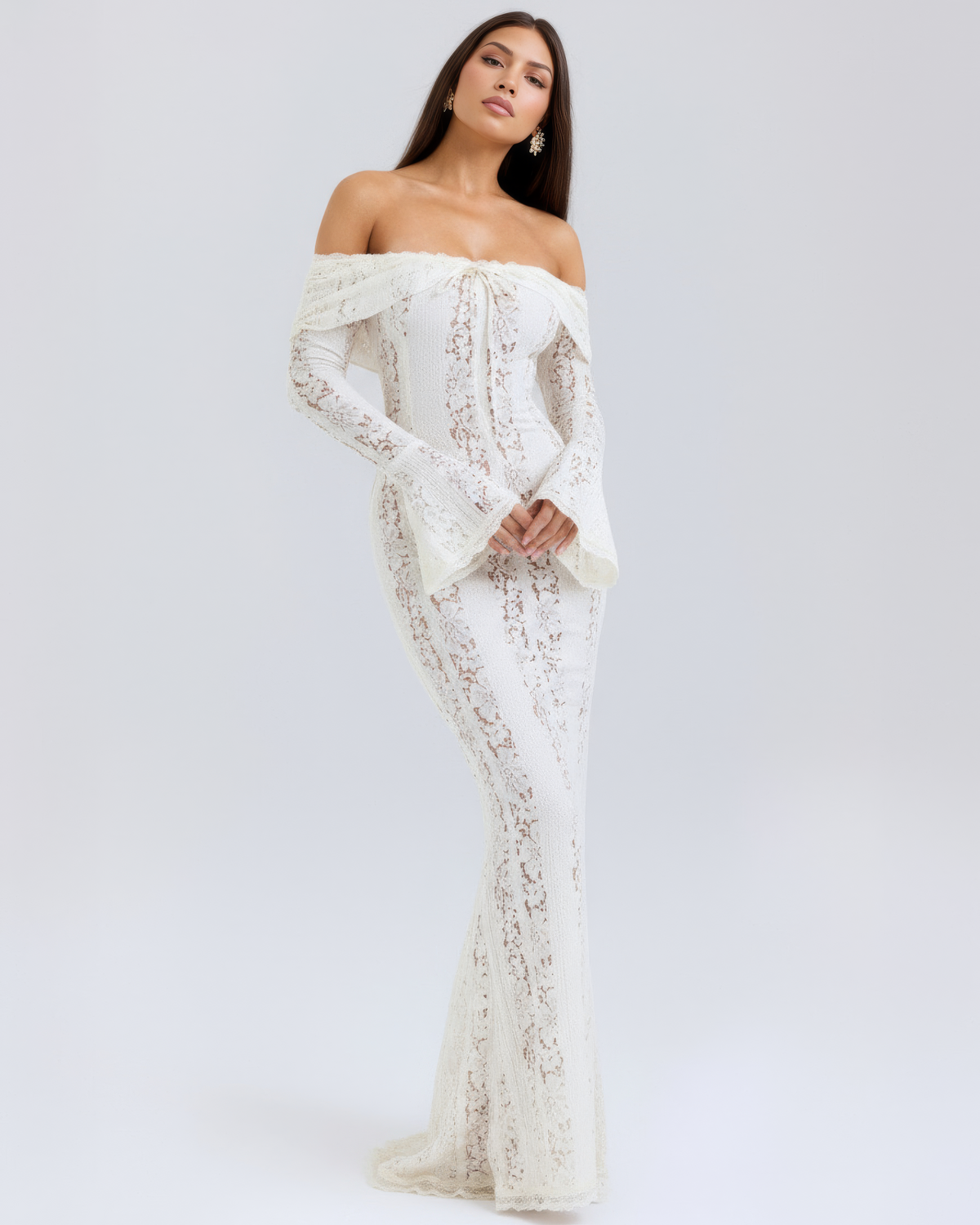 Rachel | Women's Lace Off-Shoulder Maxi Wedding Guest Dress