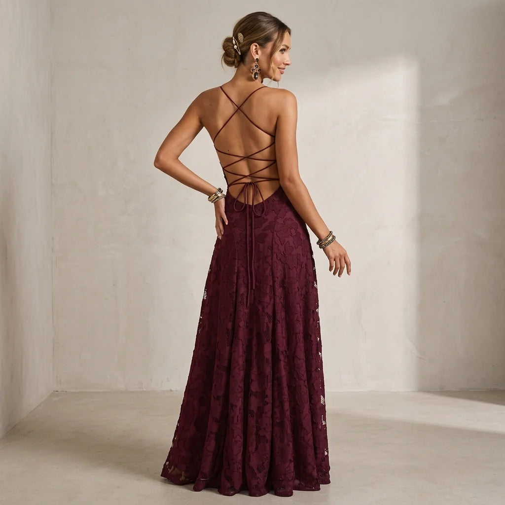 Rachel | Women's Romantic Lace-Up Maxi Dress