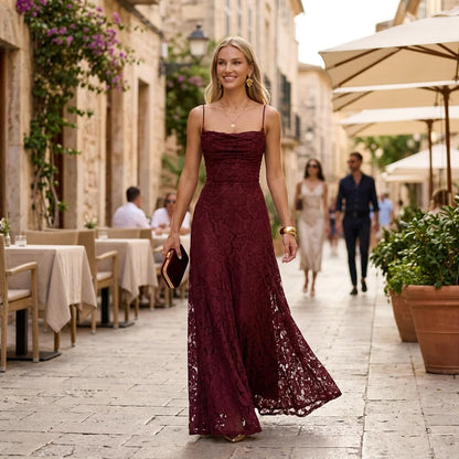 Rachel | Women's Romantic Lace-Up Maxi Dress