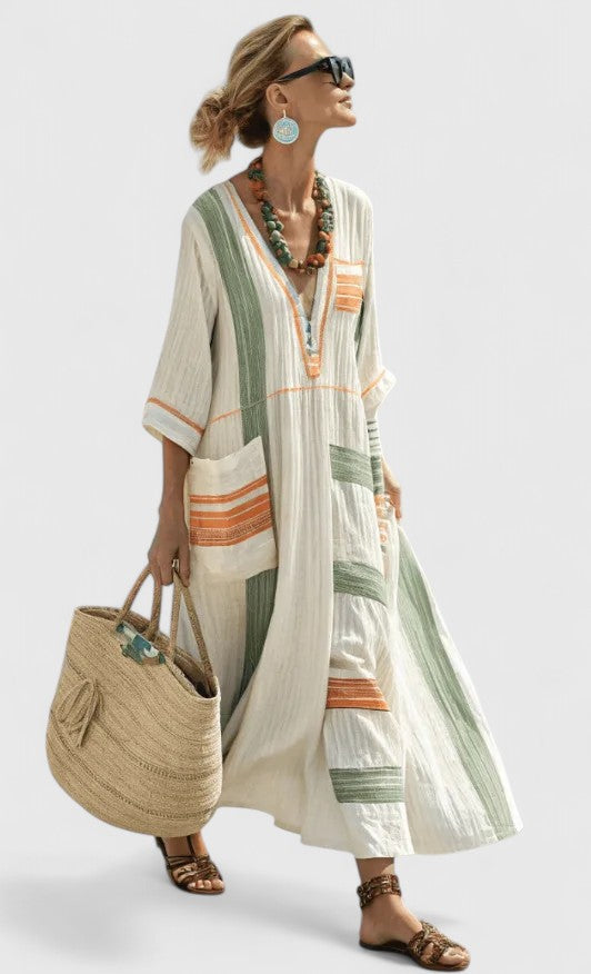 Rosie | Women's Oversized Striped Kaftan Dress with Pockets