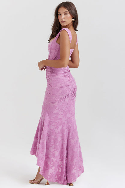 Sandra | Women's Ruched Asymmetrical Wedding Guest Maxi Dress