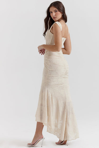 Sandra | Women's Ruched Asymmetrical Wedding Guest Maxi Dress