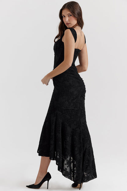 Sandra | Women's Ruched Asymmetrical Wedding Guest Maxi Dress