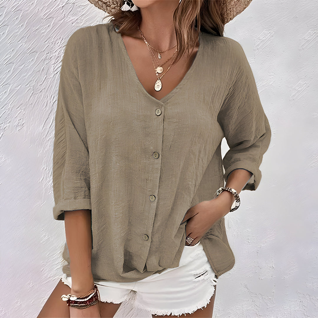 Sophie | Women's V-Neck Button Front Casual Everyday Blouse