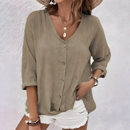 Sophie | Women's V-Neck Button Front Casual Everyday Blouse
