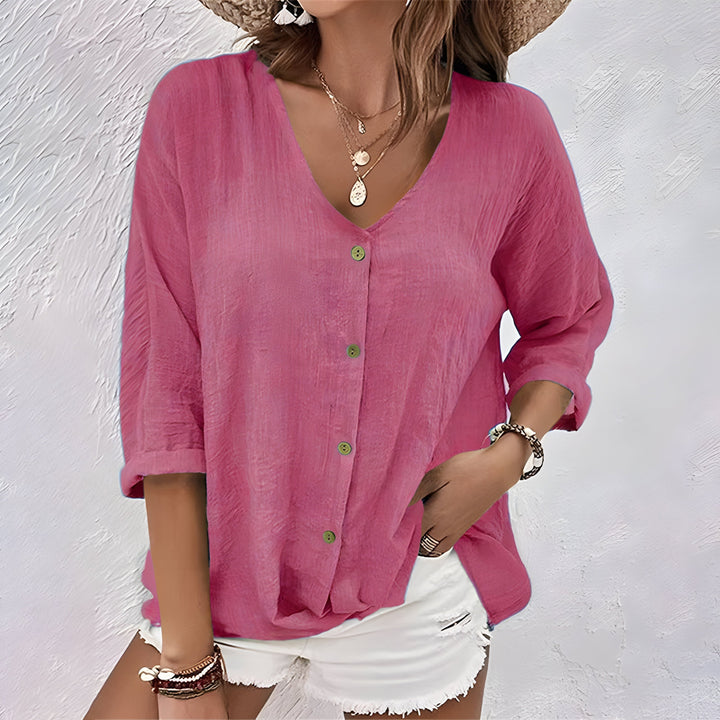 Sophie | Women's V-Neck Button Front Casual Everyday Blouse