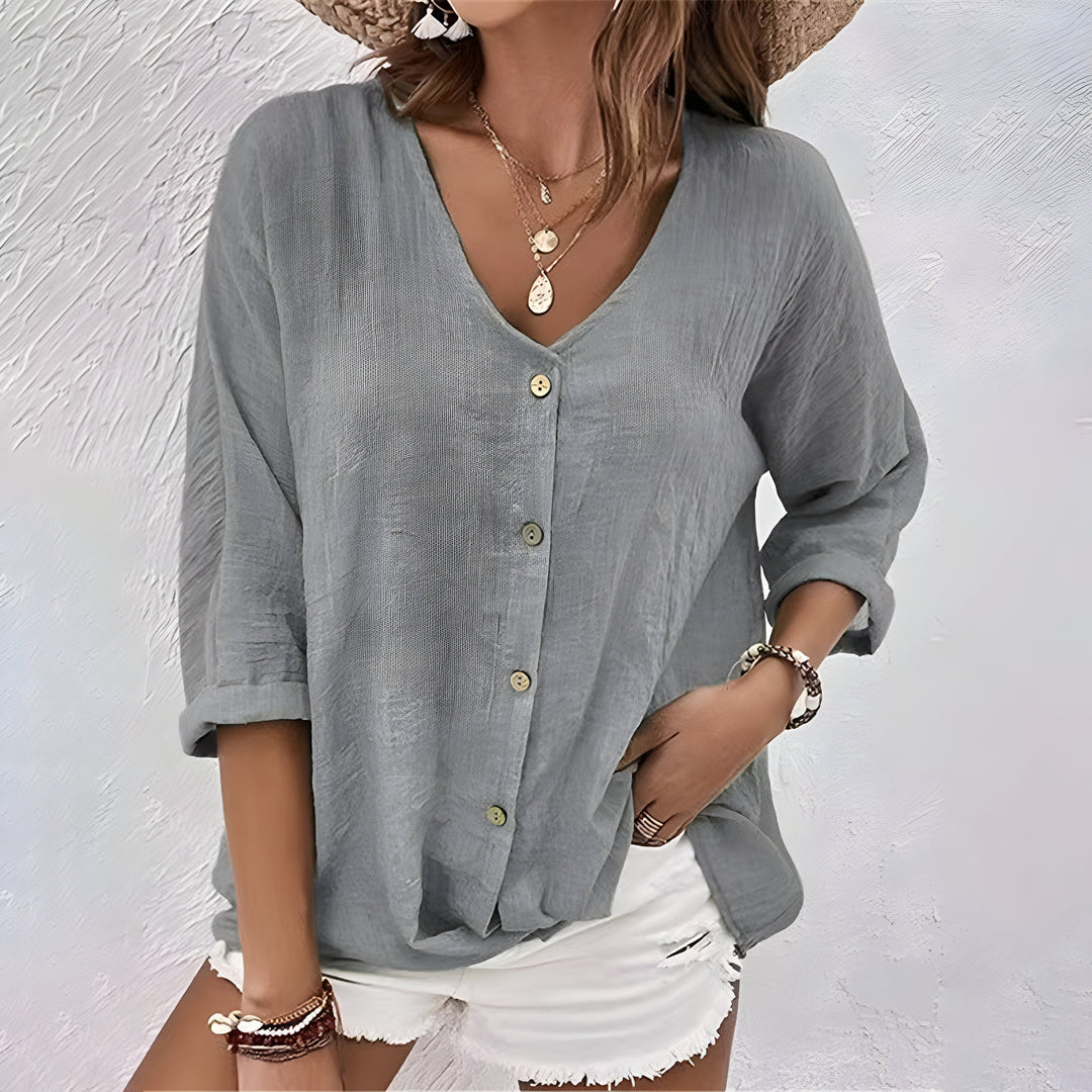 Sophie | Women's V-Neck Button Front Casual Everyday Blouse
