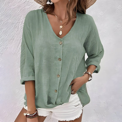 Sophie | Women's V-Neck Button Front Casual Everyday Blouse