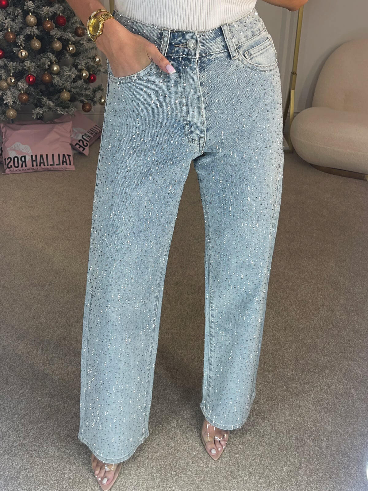 Summer | Women's Sparkly Wide-Leg Glitter Jeans