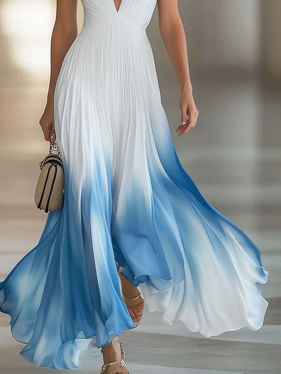 Tilly | Women's Pleated Ombré Chiffon Maxi Dress