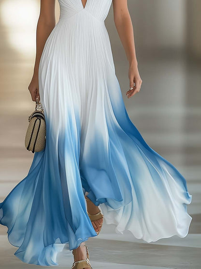 Tilly | Women's Pleated Ombré Chiffon Maxi Dress