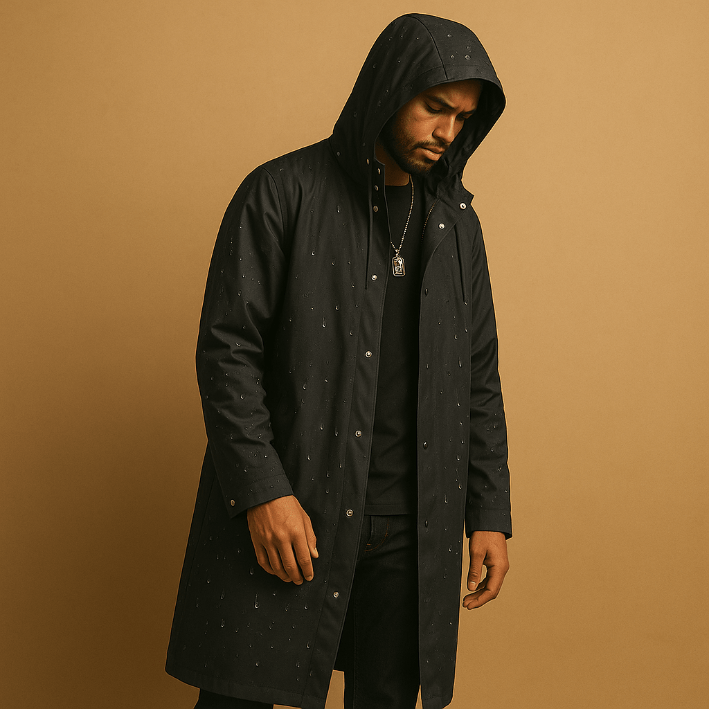 Trevor | Men's Long Hooded Button-Up Raincoat