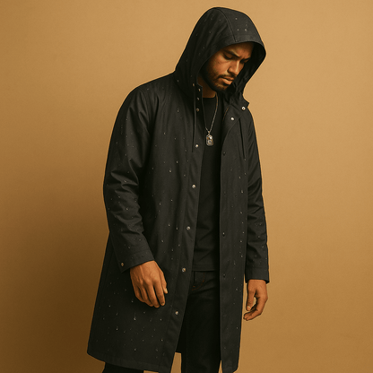 Trevor | Men's Long Hooded Button-Up Raincoat