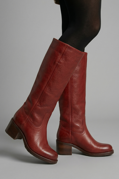 Violet | Women's Leather Block Heel Mid Calf Boots
