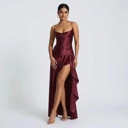 Violet | Women's Satin Asymmetric Ruffle Gown