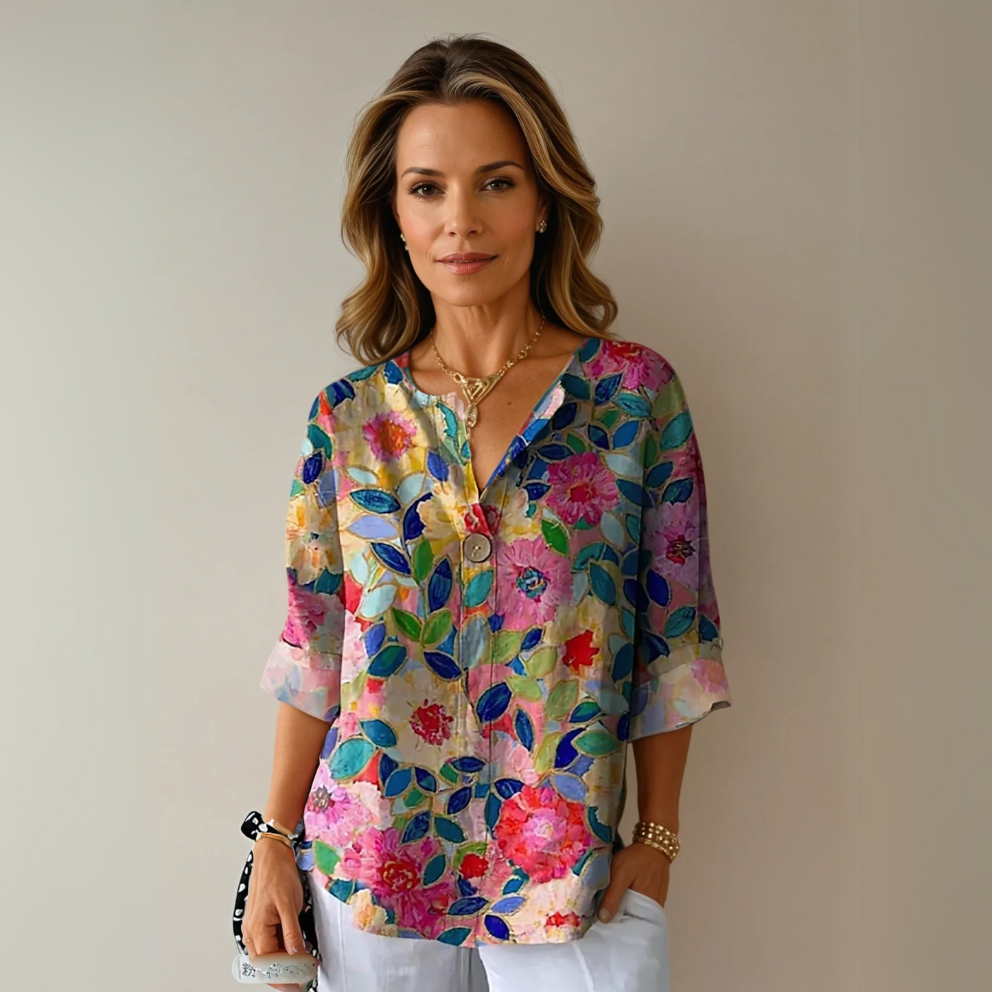 Ruby | Women's Floral Print Button Front Casual Blouse
