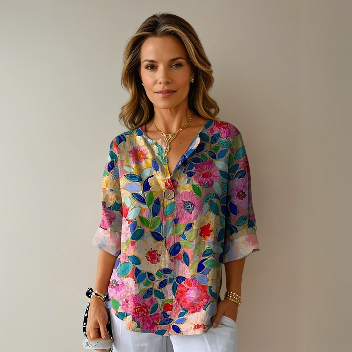 Ruby | Women's Floral Print Button Front Casual Blouse