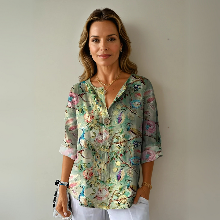 Ruby | Women's Floral Print Button Front Casual Blouse
