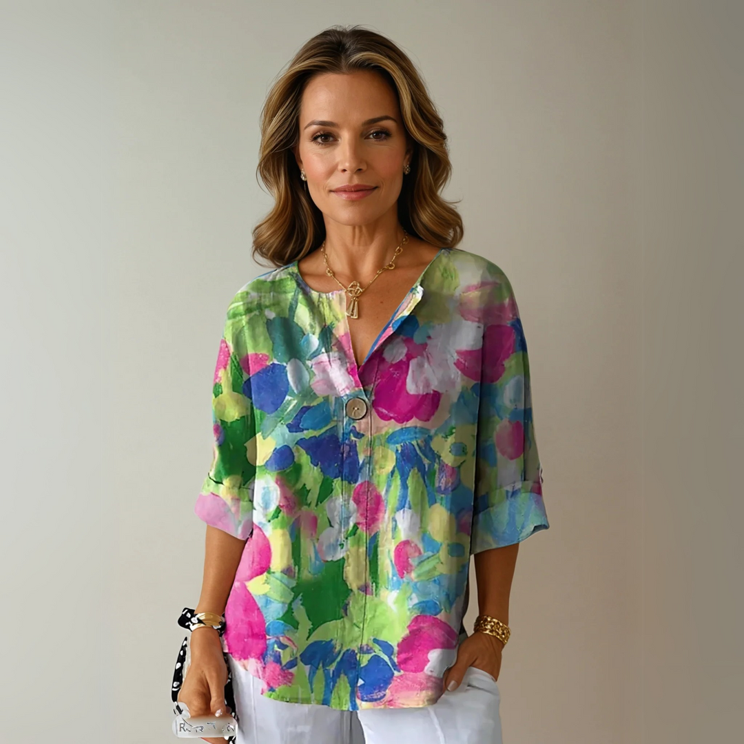 Ruby | Women's Floral Print Button Front Casual Blouse
