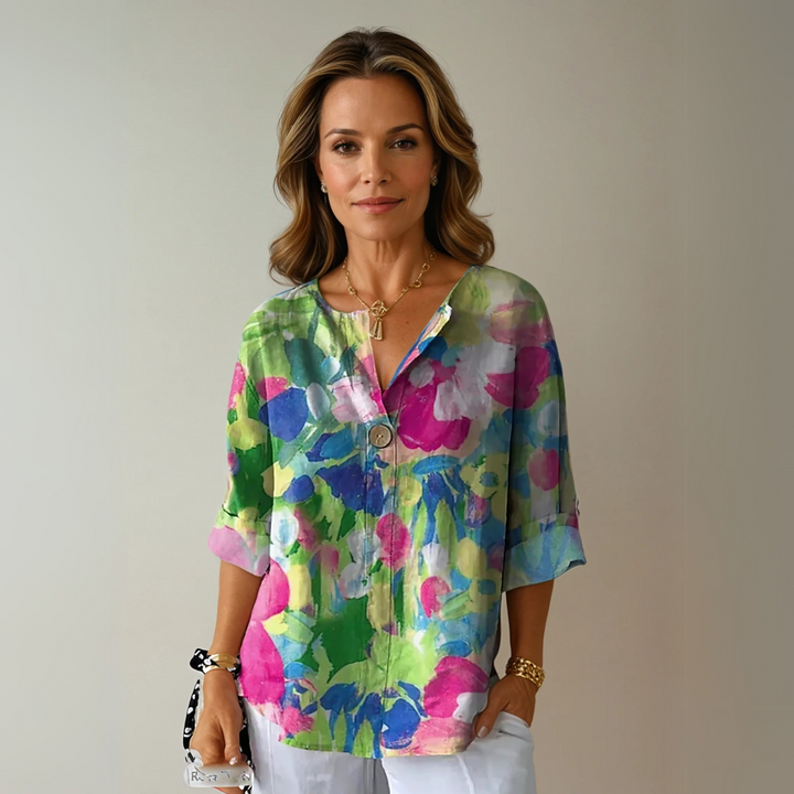 Ruby | Women's Floral Print Button Front Casual Blouse