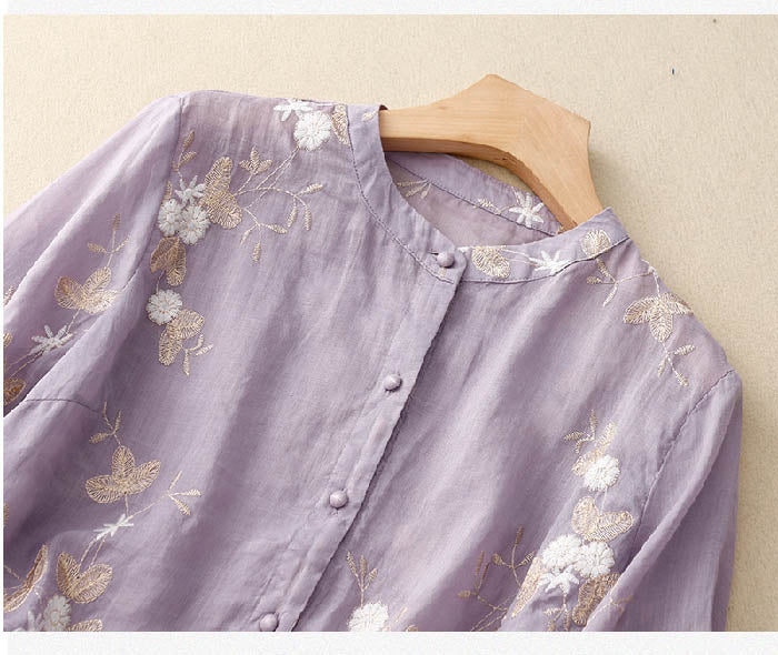 Ivy | Women's Layered Sheer Floral Embroidered Three Quarter Sleeve Blouse